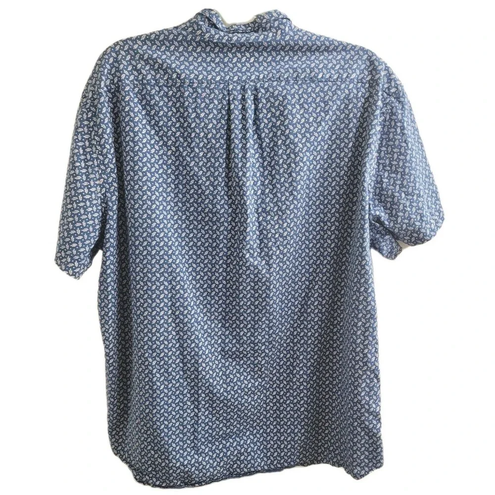J.Crew Secret Wash Shirt XL Blue Print Organic Cotton Short Sleeve Button Up - Picture 7 of 7